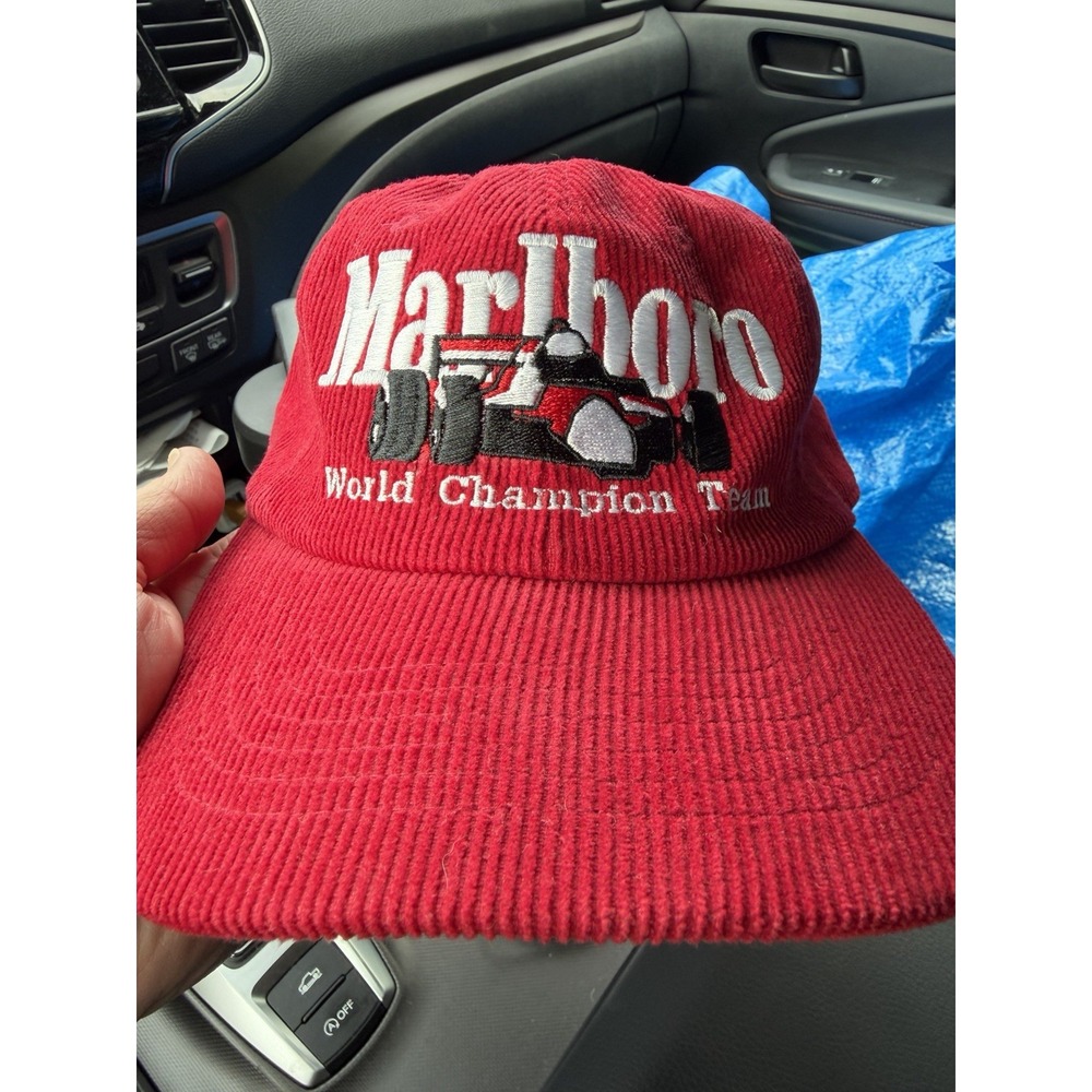 VTG Marlboro World Champion Team Cap Red Racing Corduroy Formula 1 SnapBack Hat